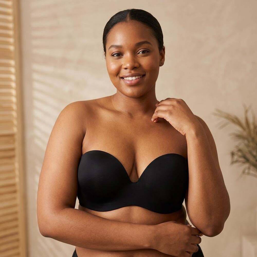 Cacique by Lane Bryant black plus size strapless underwire bra molded cups 38D